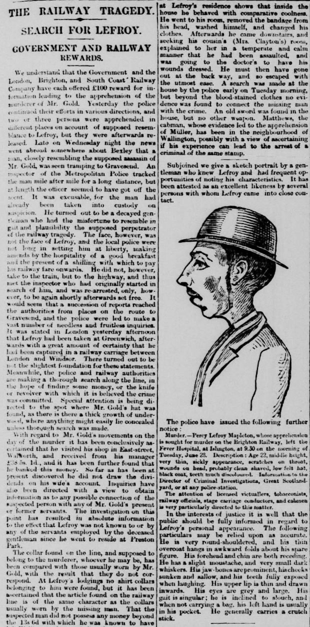 1 July 1881: A drawing by Hall Richardson of murder suspect Percy Lefroy Mapleton is the first image to appear in the Telegraph, and helps in the manhunt for him